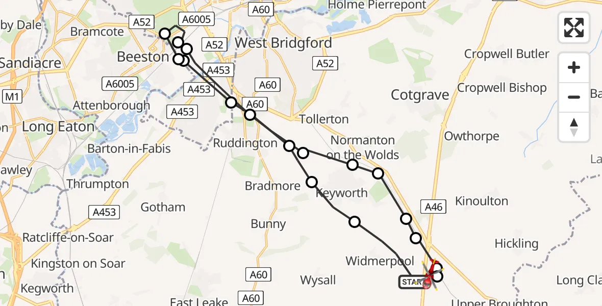 Routekaart van de vlucht: Air Ambulance Helicopter to Nottingham Heliport