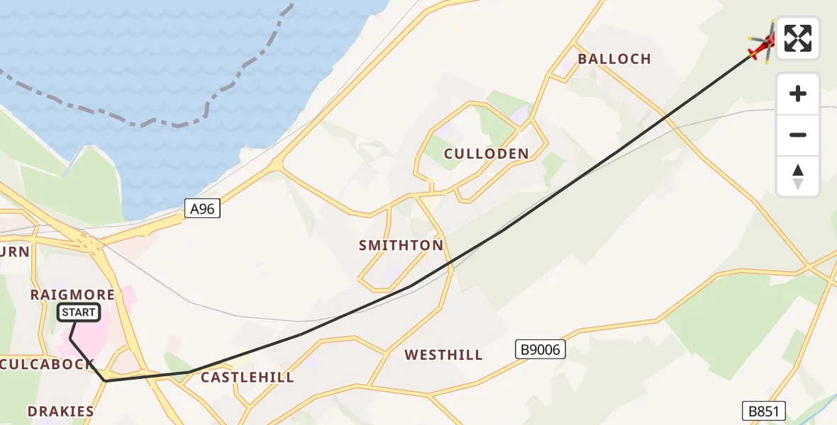 Flight path map showing Air Ambulance Helicopter route from Inverness to Inverness