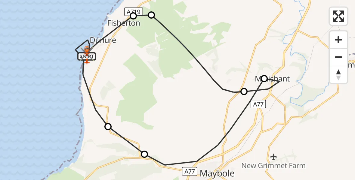 Flight path map showing Coastguard Helicopter route from Inner Seas to Inner Seas