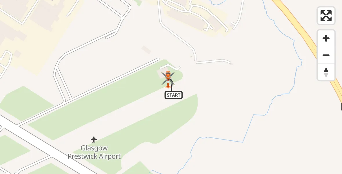 Flight path map showing Coastguard Helicopter route from Glasgow Prestwick Airport to Glasgow Prestwick Airport