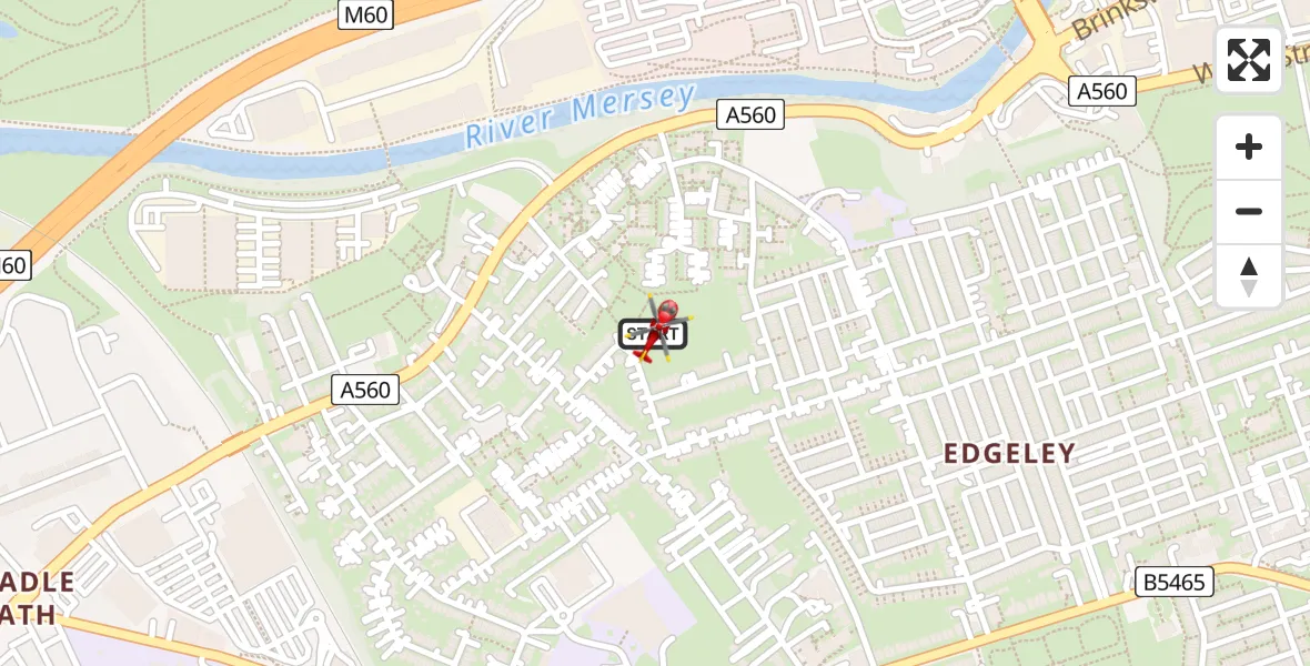 Flight path map showing Air Ambulance Helicopter route from Cheadle to Cheadle