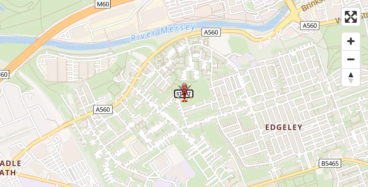 Flight path map showing Air Ambulance Helicopter route from Cheadle to Cheadle