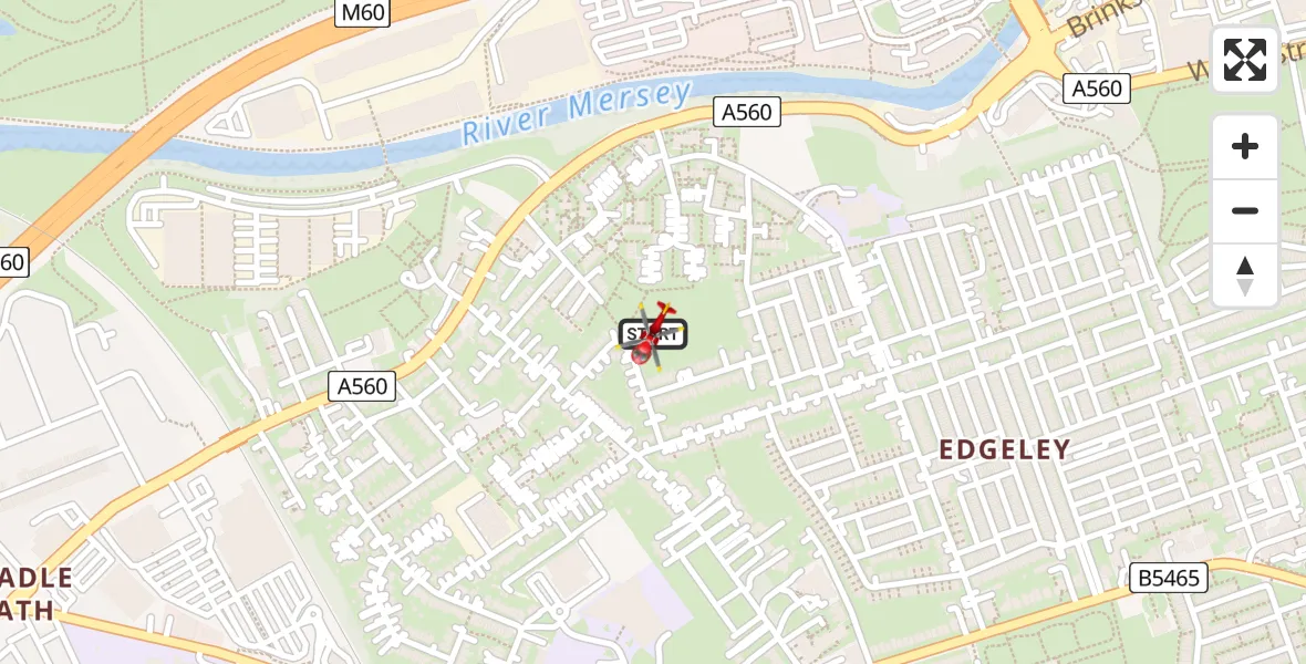 Flight path map showing Air Ambulance Helicopter route from Cheadle to Cheadle