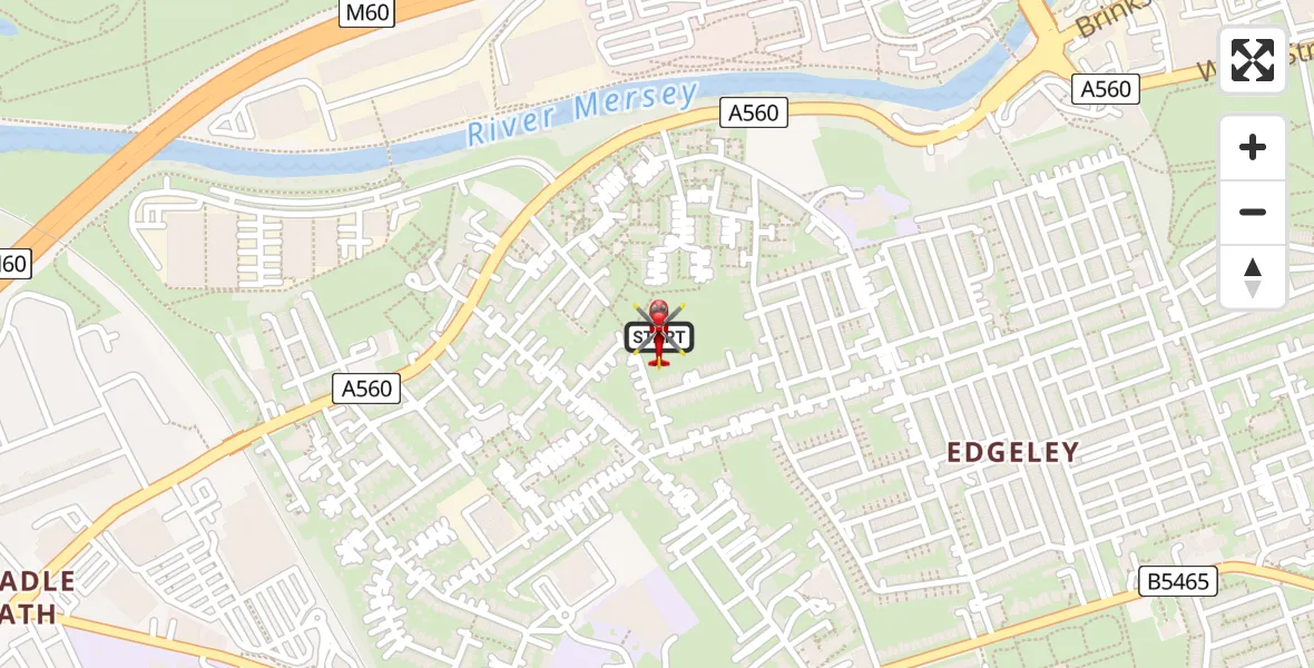 Flight path map showing Air Ambulance Helicopter route from Cheadle to Cheadle
