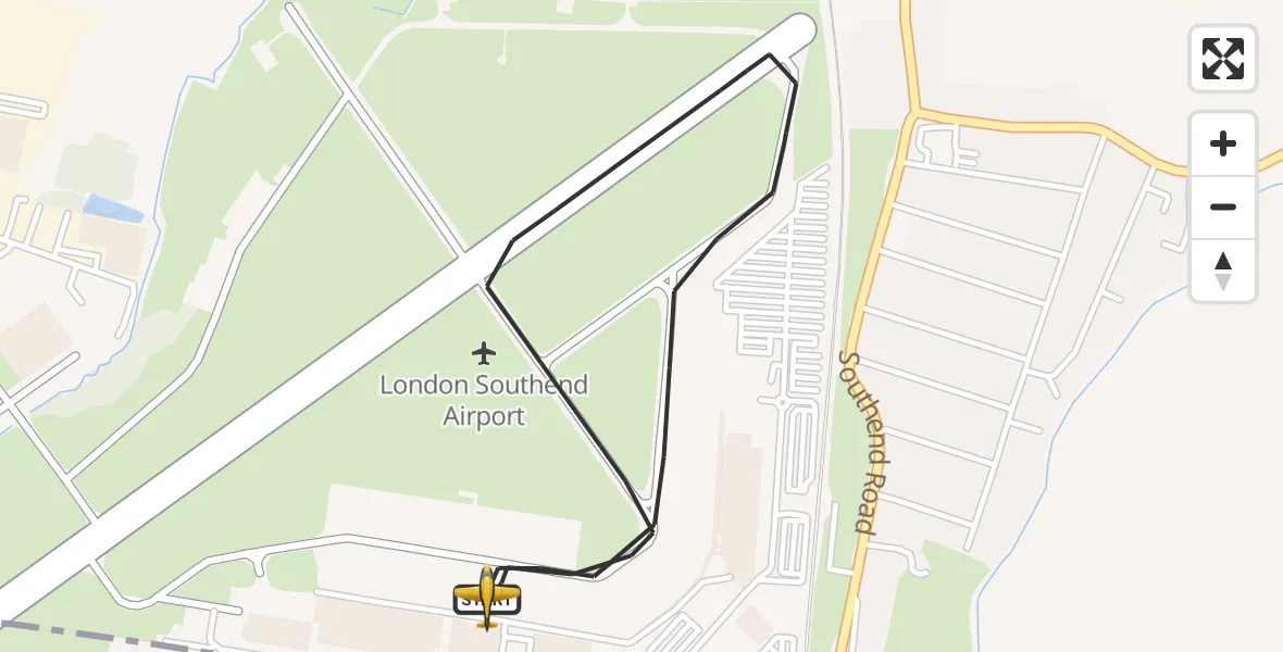 Flight path map showing Police Aircraft route from London Southend Airport to London Southend Airport