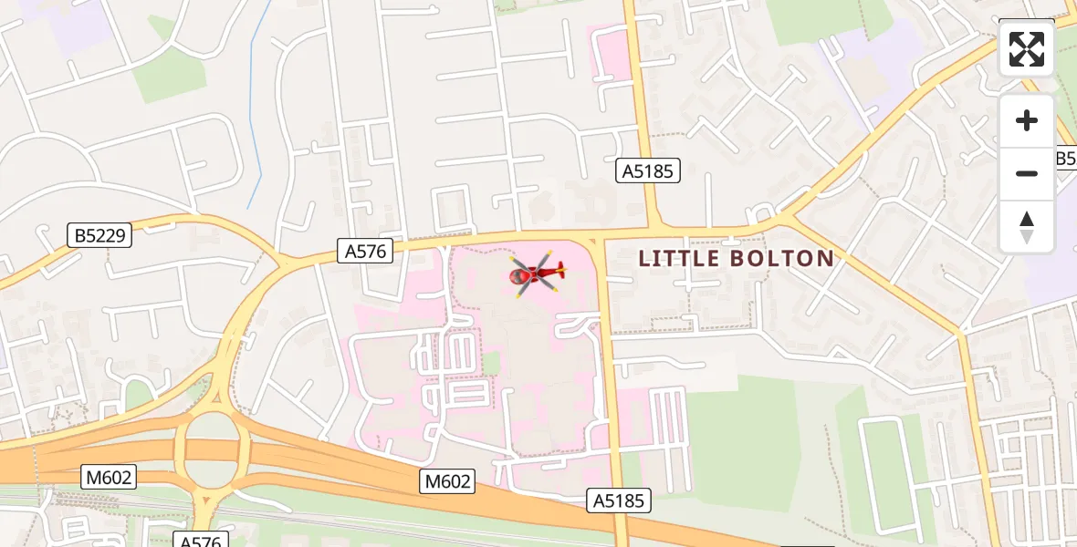Flight path map showing Air Ambulance Helicopter route from Eccles to Eccles