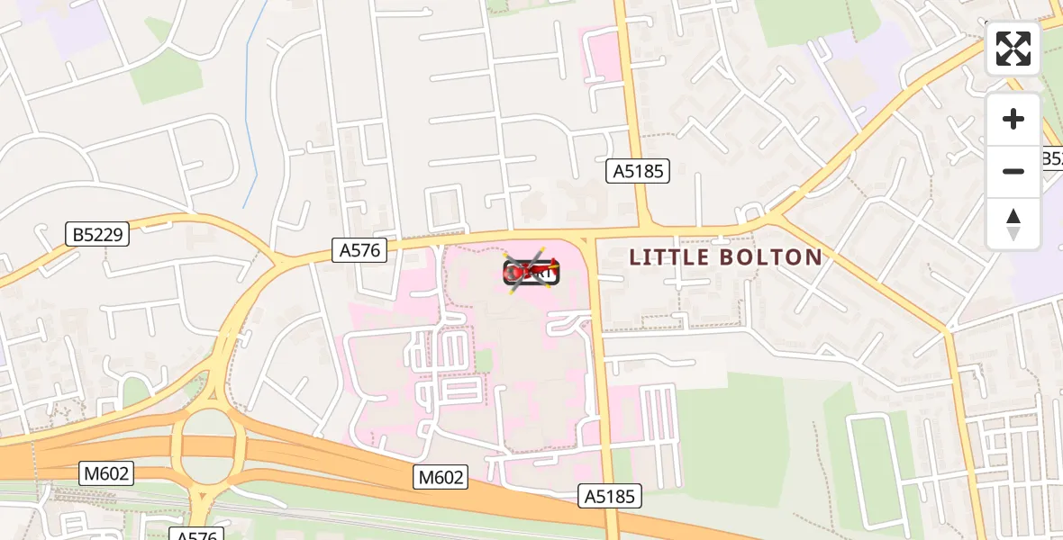 Flight path map showing Air Ambulance Helicopter route from Eccles to Eccles