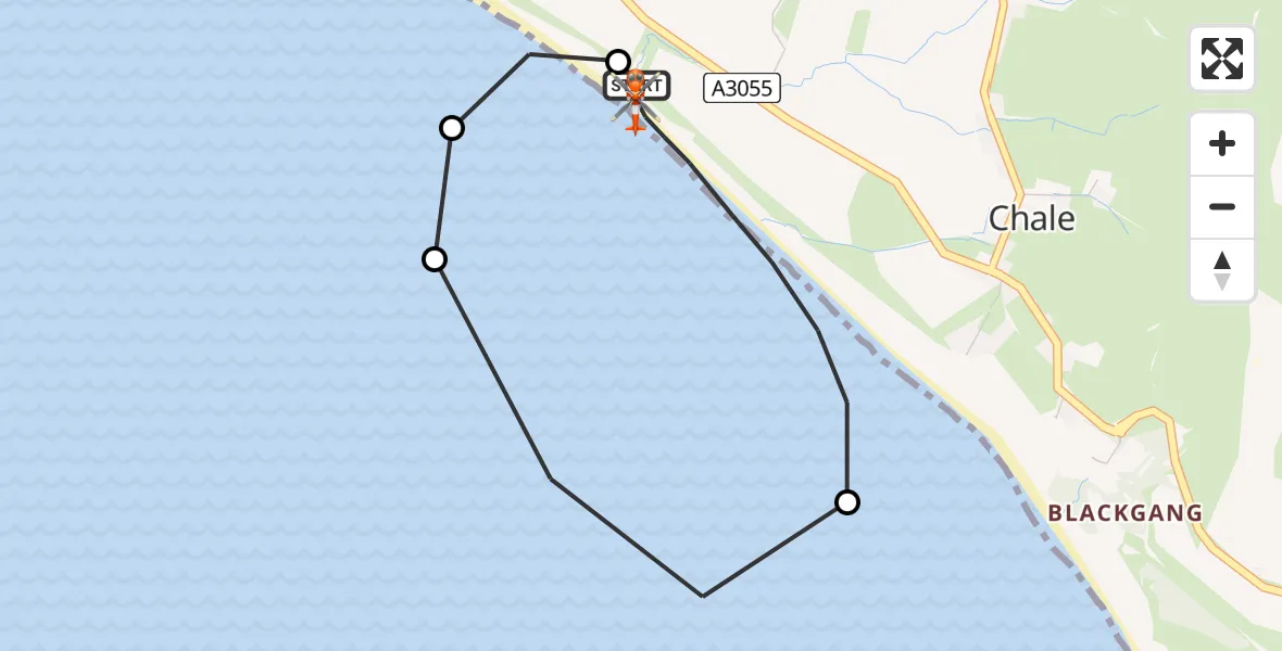 Flight path map showing Coastguard Helicopter route from Chale to Chale
