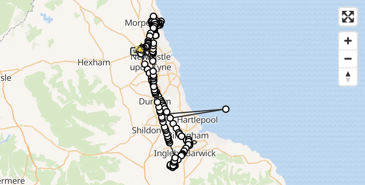 Flight path map showing Police Helicopter route from Newcastle International Airport to Newcastle upon Tyne