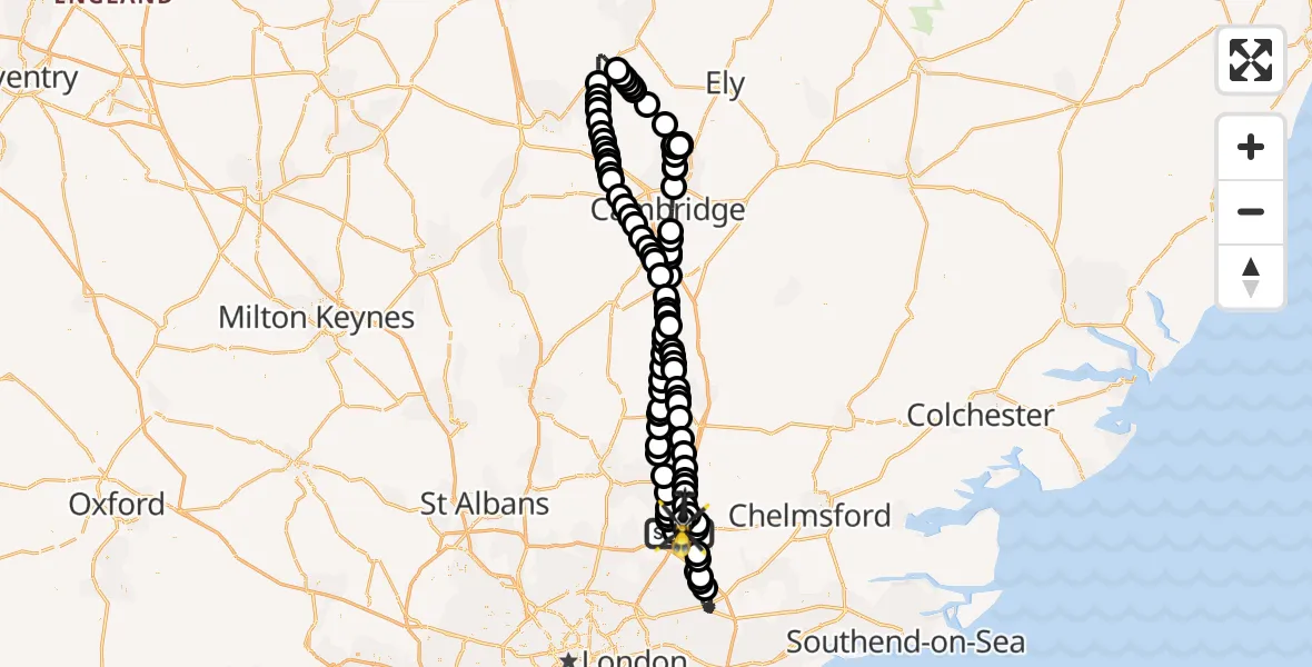 Flight path map showing Police Helicopter route from North Weald Airfield to North Weald Airfield