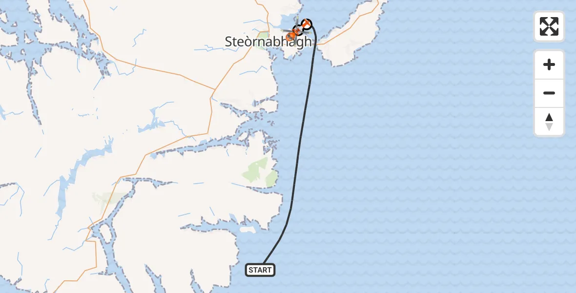 Flight path map showing Coastguard Helicopter route from Inner Seas to Stornoway Airport