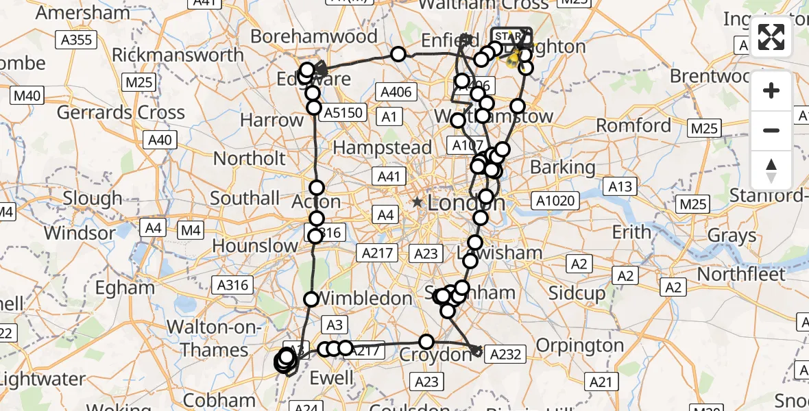 Flight path map showing Police Helicopter route from Sewardstonebury to Sewardstonebury