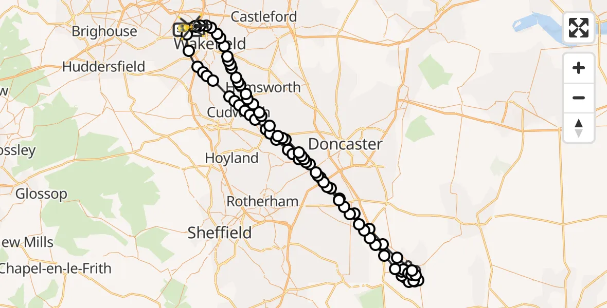 Routekaart van de vlucht: Police Helicopter to East Ardsley, Stoney Lane