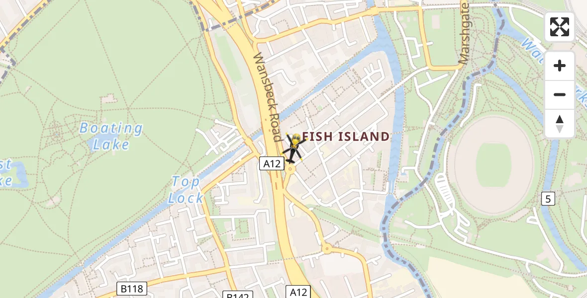 Routekaart van de vlucht: Police Helicopter to Greater London, Wansbeck Road