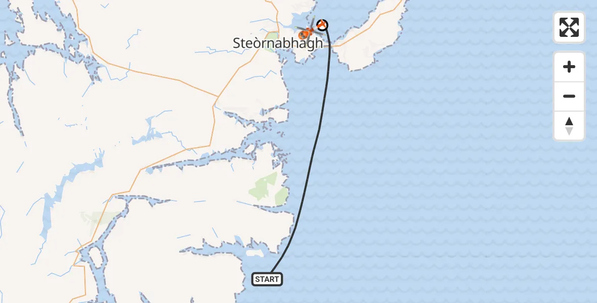 Flight path map showing Coastguard Helicopter route from Inner Seas to Mealabost
