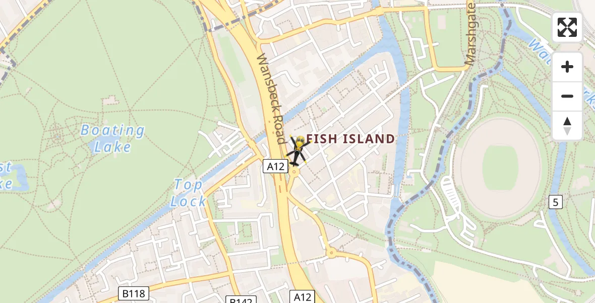 Flight path map showing Police Helicopter route from Greater London to Greater London