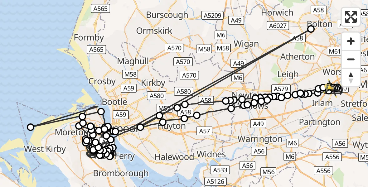 Routekaart van de vlucht: Police Helicopter to Manchester Barton Aerodrome