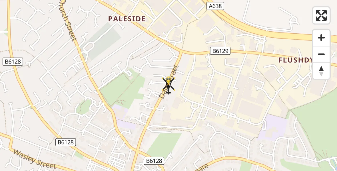 Flight path map showing Police Helicopter route from Ossett to Ossett