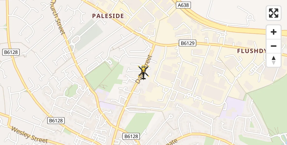Routekaart van de vlucht: Police Helicopter to Ossett, Dale Street