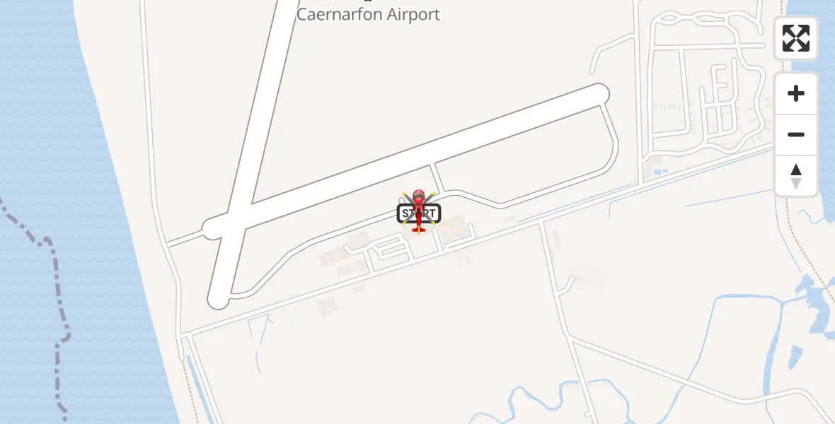 Flight path map showing Air Ambulance Helicopter route from Caernarfon Airport to Caernarfon Airport