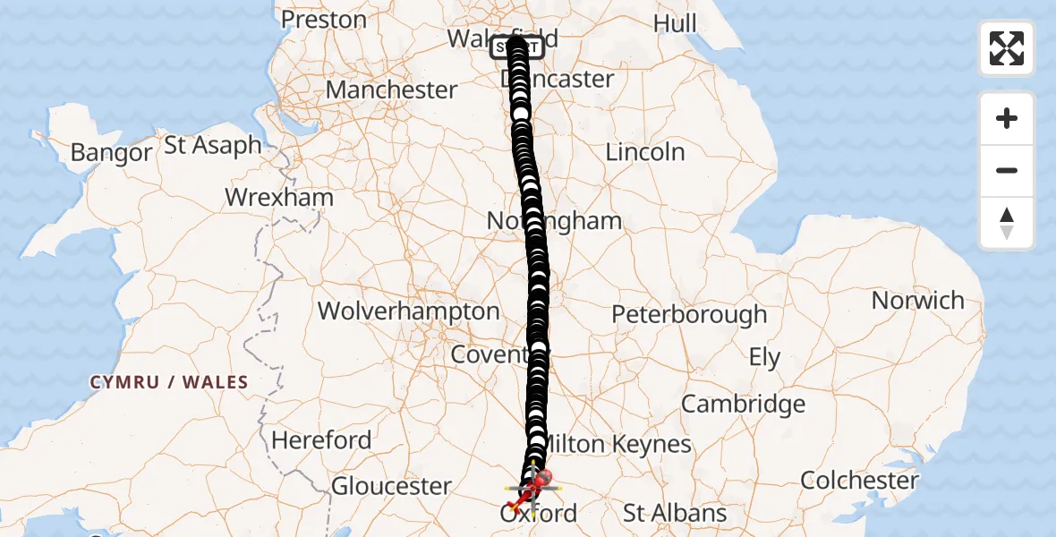 Routekaart van de vlucht: Air Ambulance Helicopter to London Oxford Airport