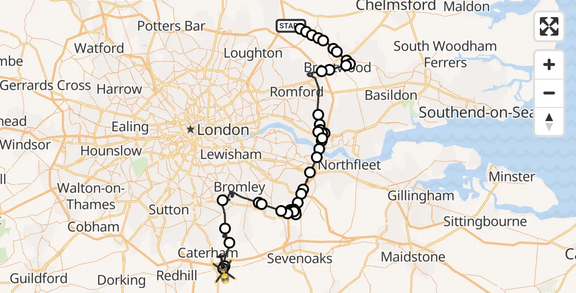 Flight path map showing Police Helicopter route from Woodhatch to Old Oxted