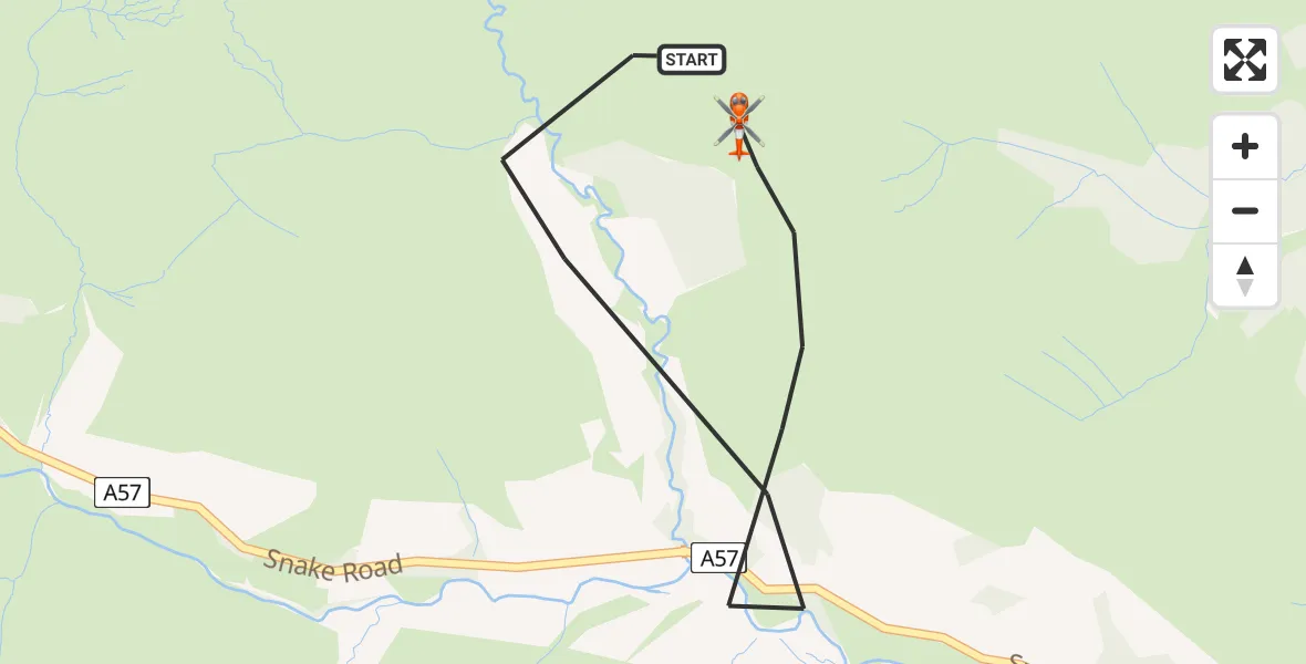 Flight path map showing Coastguard Helicopter route from High Peak to High Peak