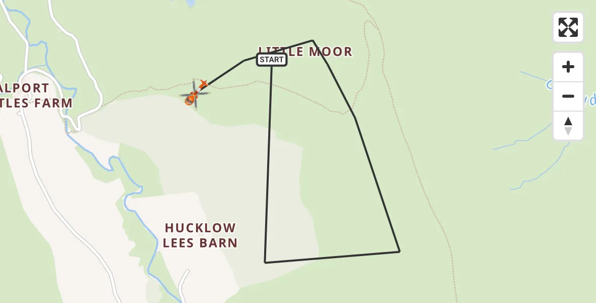 Flight path map showing Coastguard Helicopter route from High Peak to High Peak