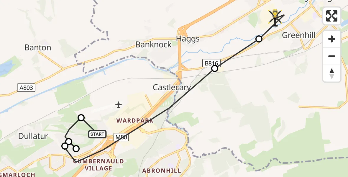 Routekaart van de vlucht: Police Helicopter to Bonnybridge, Corona Crescent