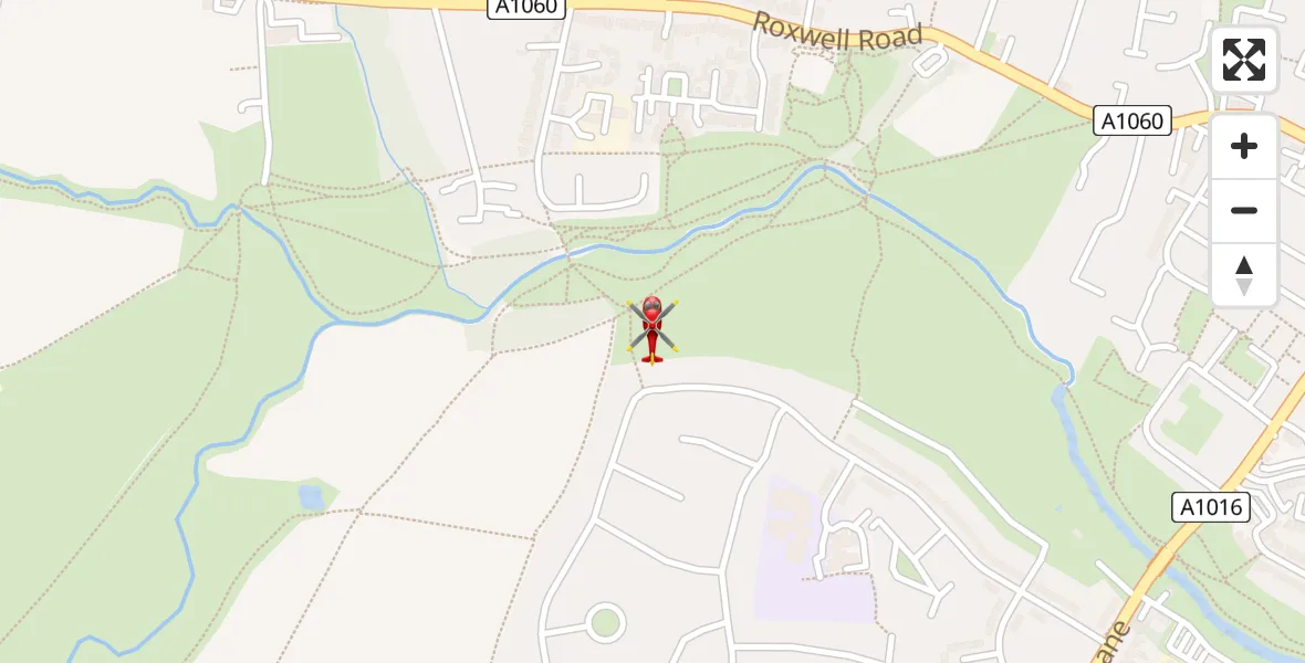Flight path map showing Air Ambulance Helicopter route from Chelmsford to Chelmsford