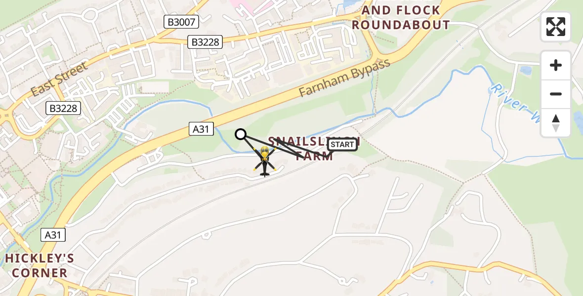 Routekaart van de vlucht: Police Helicopter to Farnham, Bridgefield