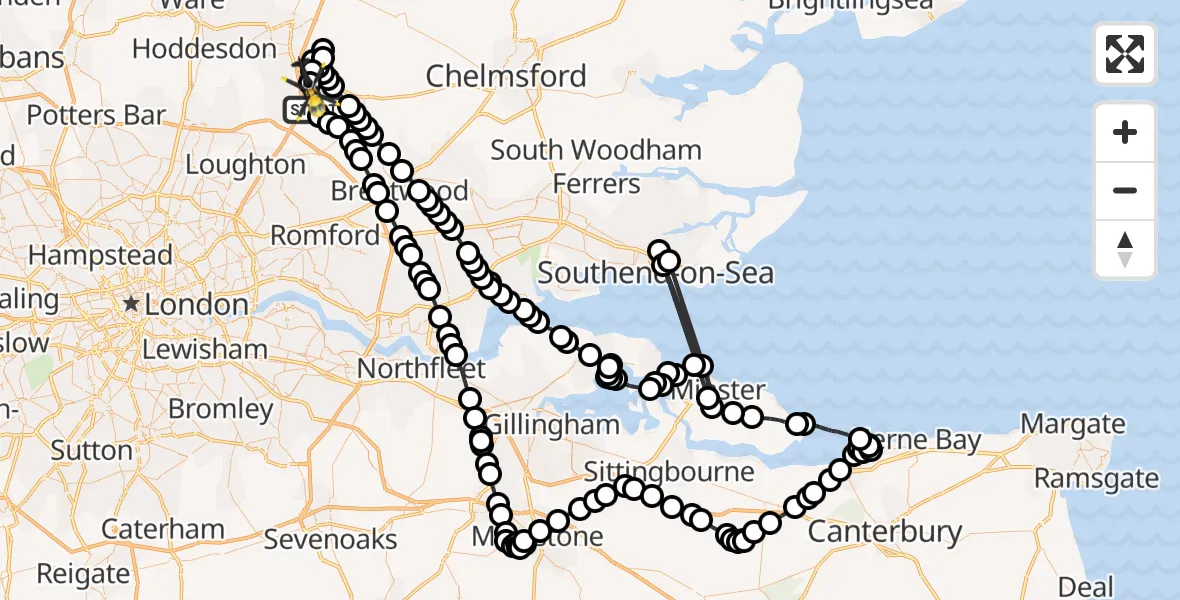 Flight path map showing Police Helicopter route from Woodhatch to North Weald Airfield