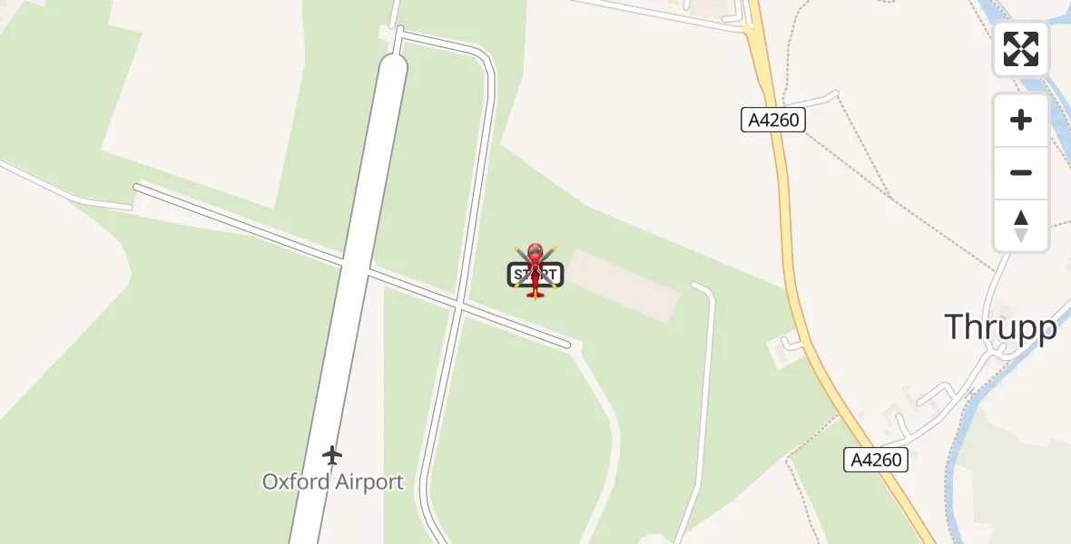 Flight path map showing Air Ambulance Helicopter route from London Oxford Airport to London Oxford Airport