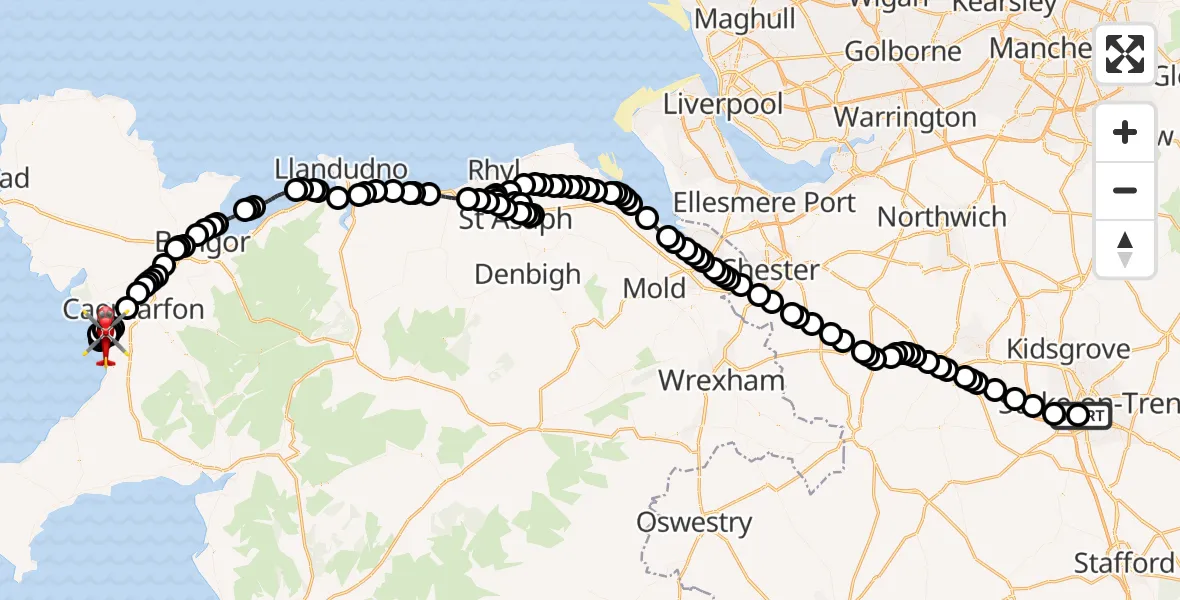 Routekaart van de vlucht: Air Ambulance Helicopter to Caernarfon Airport