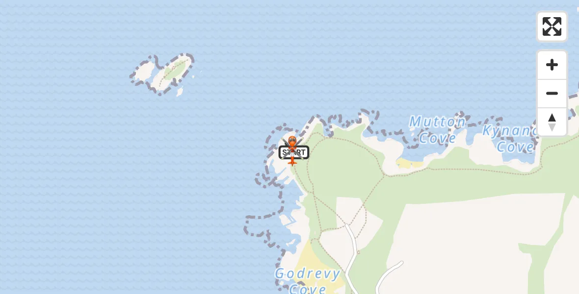 Flight path map showing Coastguard Helicopter route from Camborne to Camborne