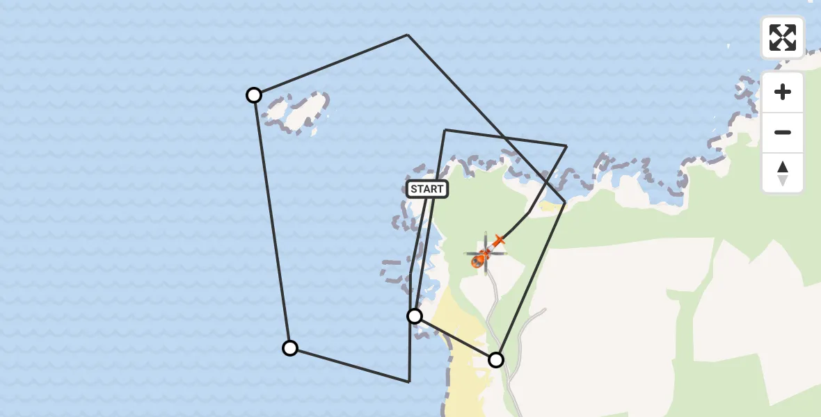 Flight path map showing Coastguard Helicopter route from Camborne to Camborne