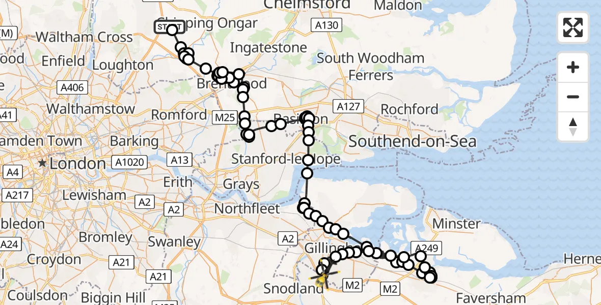Flight path map showing Police Helicopter route from Woodhatch to Chatham