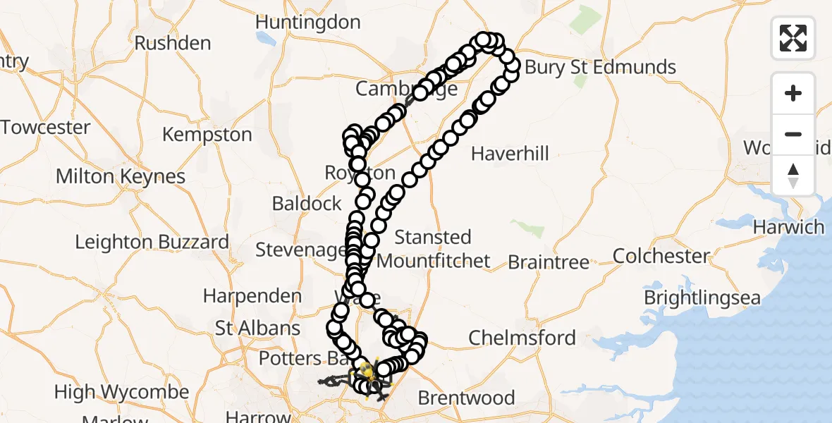 Flight path map showing Police Helicopter route from Epping Forest to Sewardstonebury