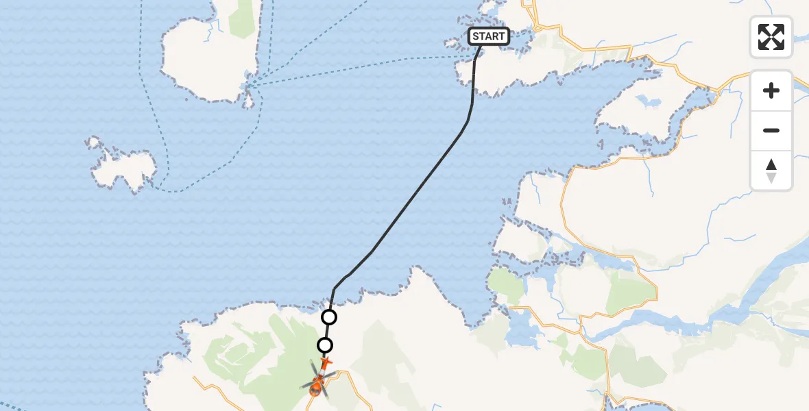 Flight path map showing Coastguard Helicopter route from Inner Seas to Achateny