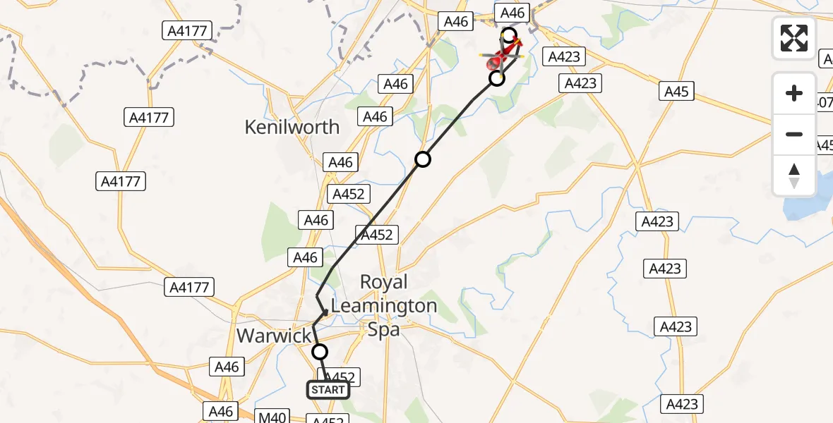 Routekaart van de vlucht: Air Ambulance Helicopter to Coventry Airport