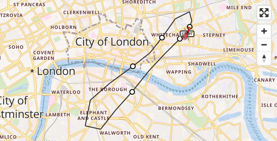 Flight route Air Ambulance Helicopter Royal London Hospital - Royal London Hospital, 16 March 2026, 17:38