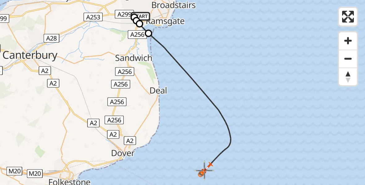 Routekaart van de vlucht: Coastguard Helicopter to North Sea
