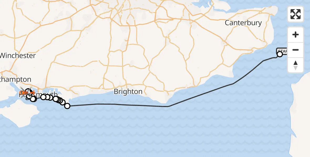 Flight path map showing Coastguard Helicopter route from North Sea to Solent Airport