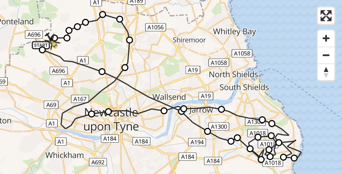 Routekaart van de vlucht: Police Helicopter to Newcastle International Airport