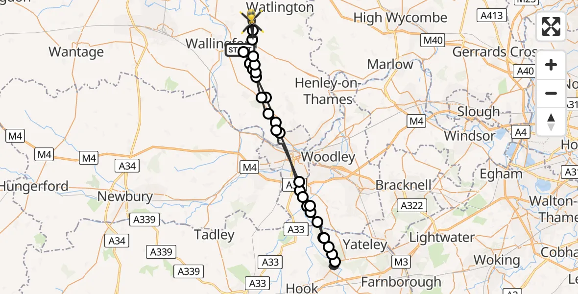 Flight path map showing Police Helicopter route from Crowmarsh Gifford to Ewelme