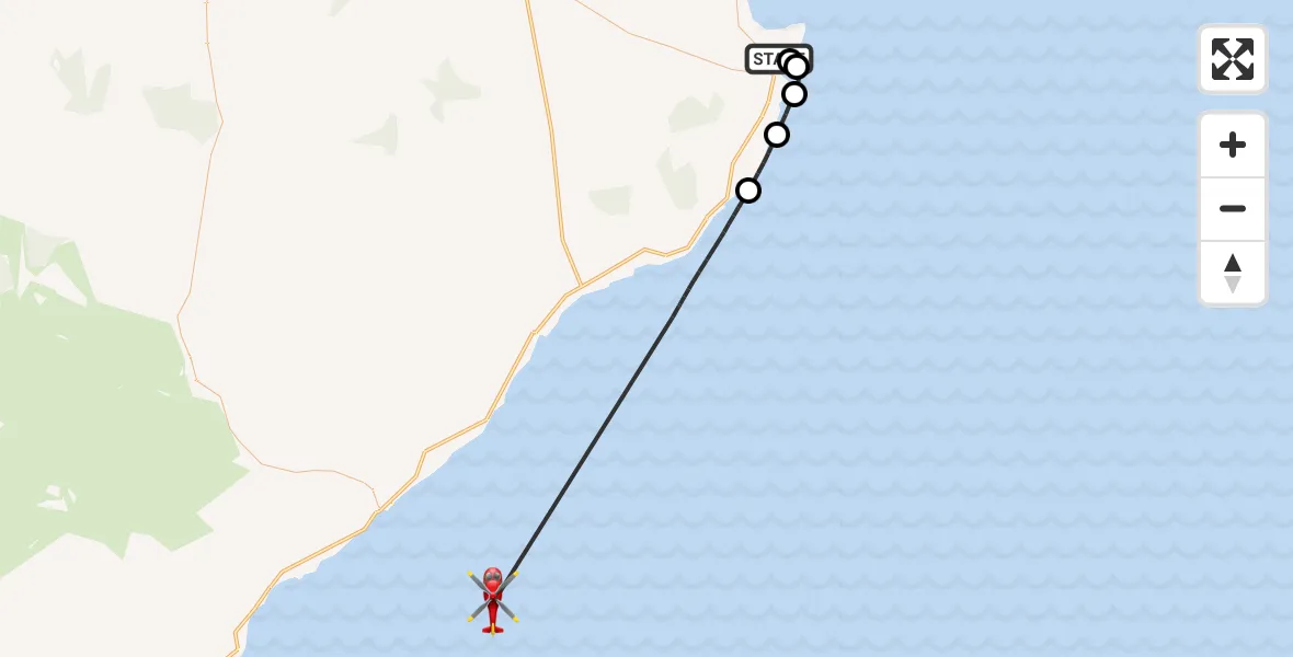 Flight path map showing Air Ambulance Helicopter route from Wick John O'Groats Airport to North Sea