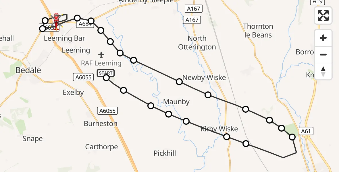 Routekaart van de vlucht: Air Ambulance Helicopter to Leeming Bar, Leases Road