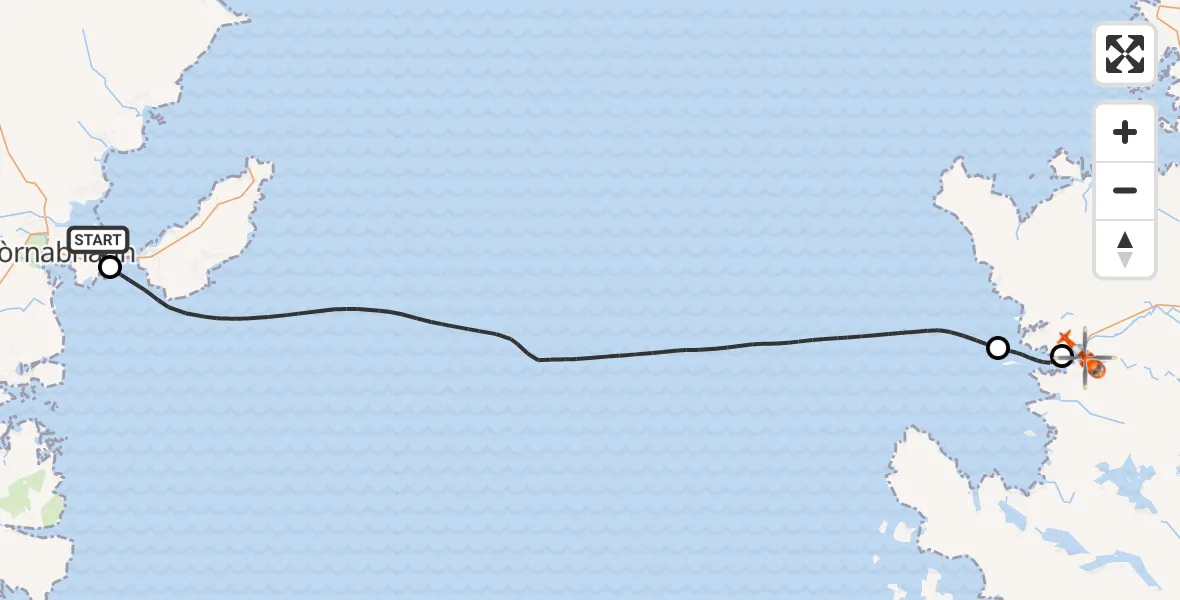 Flight path map showing Coastguard Helicopter route from Stornoway Airport to Lochinver