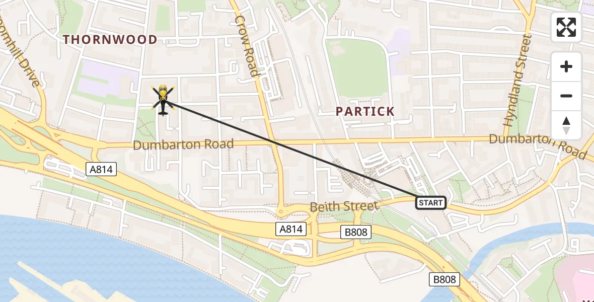 Flight route Police Helicopter Glasgow - Glasgow, 16 March 2026, 22:36