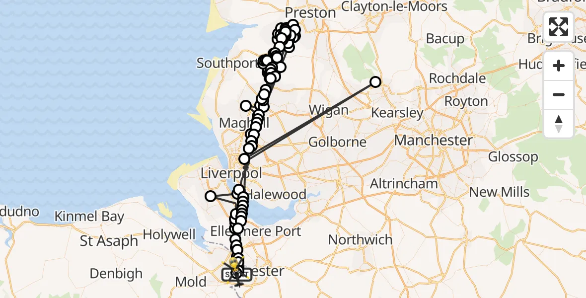 Flight path map showing Police Helicopter route from Hawarden Airport to Hawarden Airport